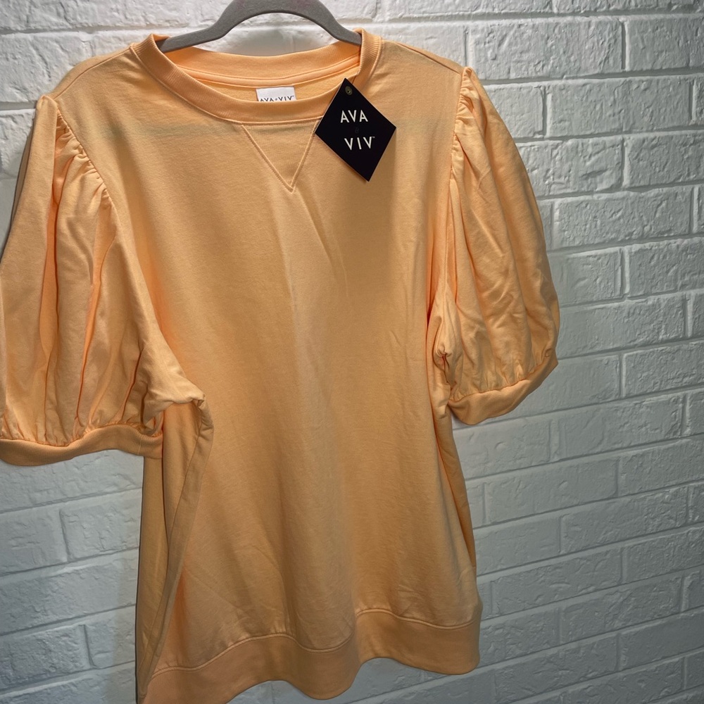 Ava & Viv Women’s Orange Short-Sleeved Shirt Top Size 1X (16Wx18W) New